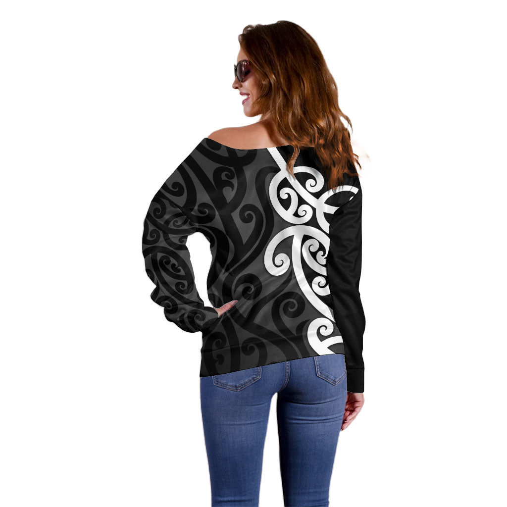 Lil Pakeha Lil Maori New Zealand Off Shoulder Sweater Kiwi Proud Mangopare Pattern LT14 - Polynesian Pride