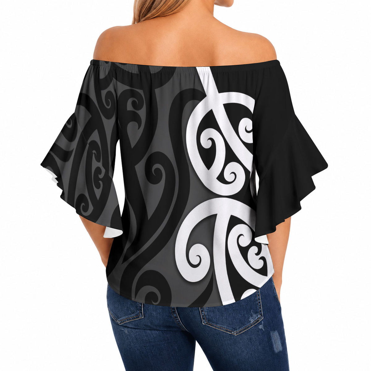 Lil Pakeha Lil Maori New Zealand Off Shoulder Wrap Waist Top Kiwi Proud Mangopare Pattern LT14 - Polynesian Pride