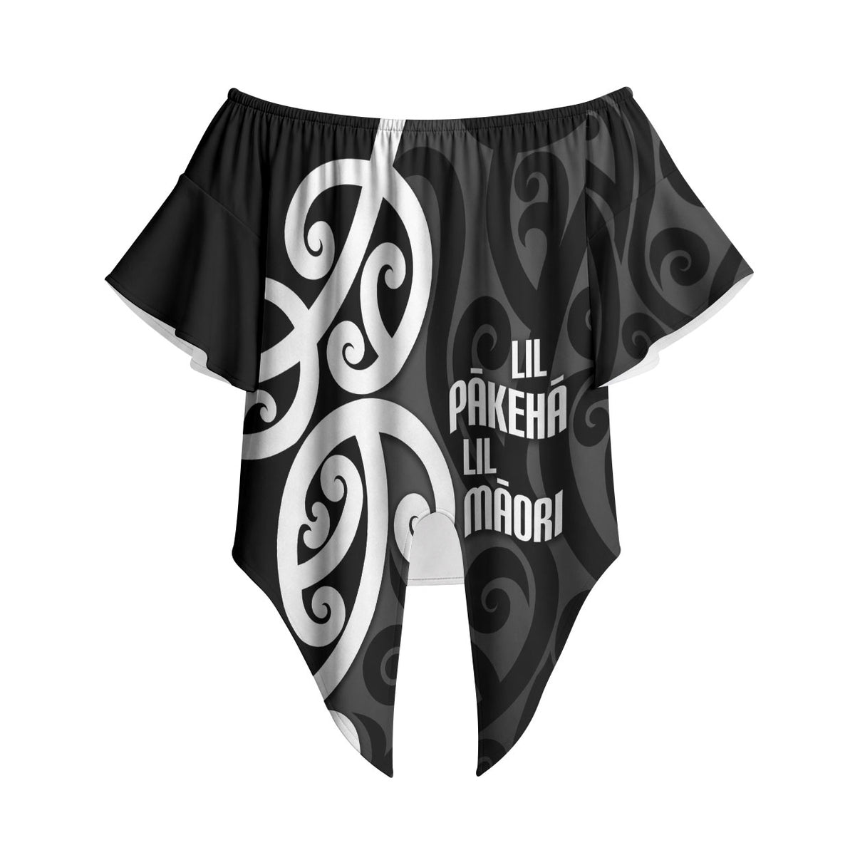 Lil Pakeha Lil Maori New Zealand Off Shoulder Wrap Waist Top Kiwi Proud Mangopare Pattern LT14 - Polynesian Pride
