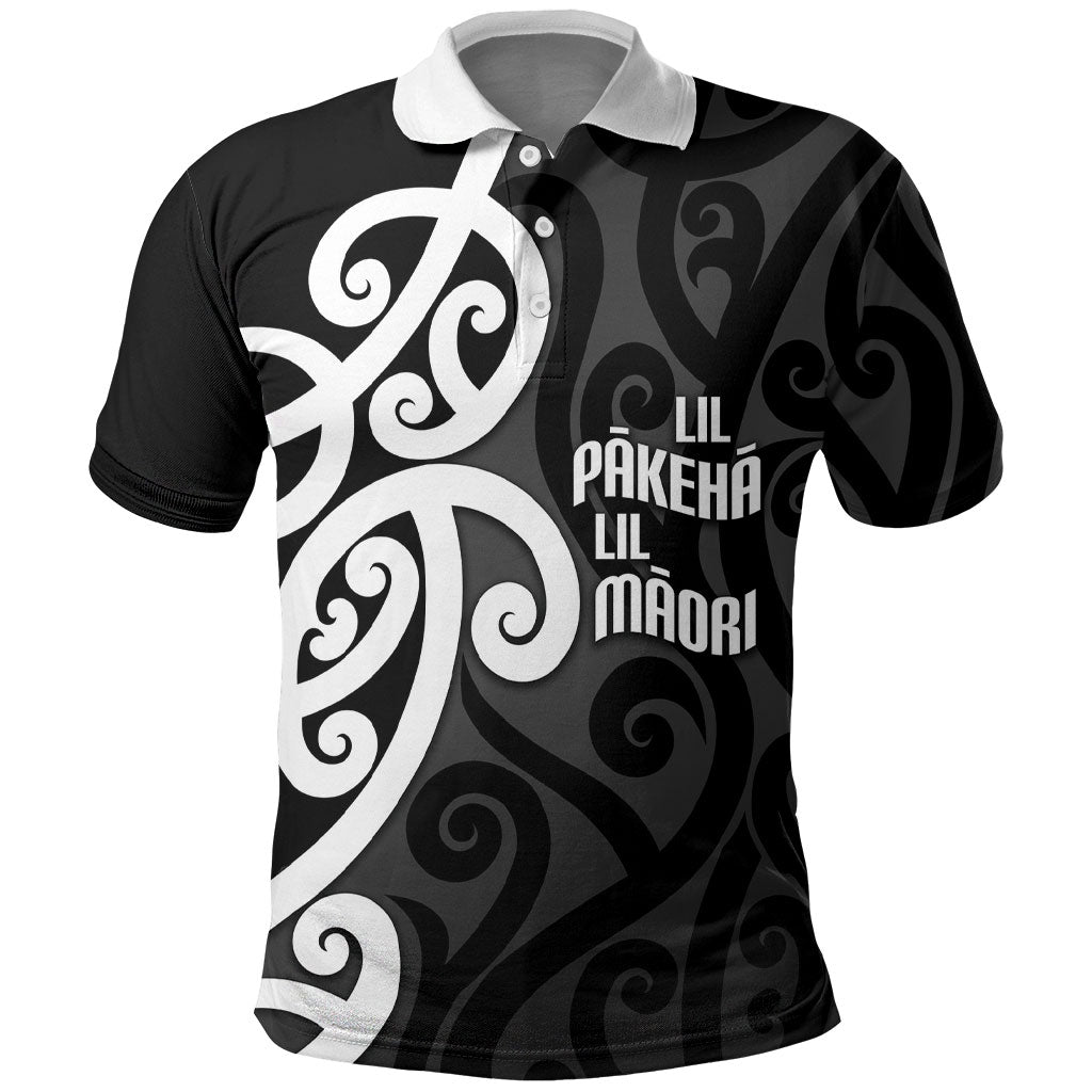 Lil Pakeha Lil Maori New Zealand Polo Shirt Kiwi Proud Mangopare Pattern LT14 Black - Polynesian Pride