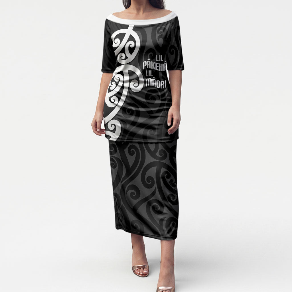 Lil Pakeha Lil Maori New Zealand Puletasi Kiwi Proud Mangopare Pattern LT14 Long Dress Black - Polynesian Pride