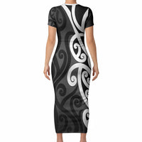Lil Pakeha Lil Maori New Zealand Short Sleeve Bodycon Dress Kiwi Proud Mangopare Pattern LT14 - Polynesian Pride