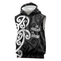 Lil Pakeha Lil Maori New Zealand Sleeveless Hoodie Kiwi Proud Mangopare Pattern LT14 Black - Polynesian Pride