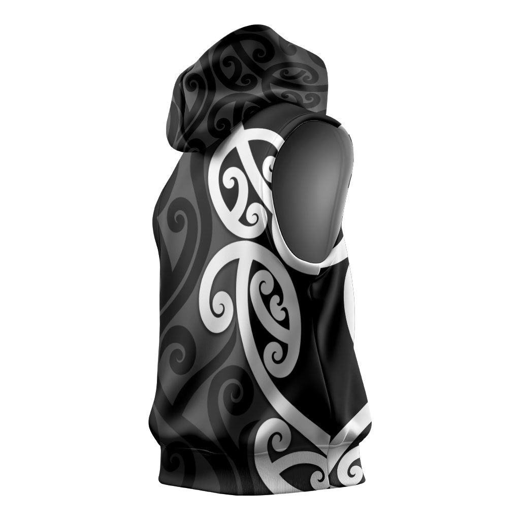 Lil Pakeha Lil Maori New Zealand Sleeveless Hoodie Kiwi Proud Mangopare Pattern LT14 - Polynesian Pride