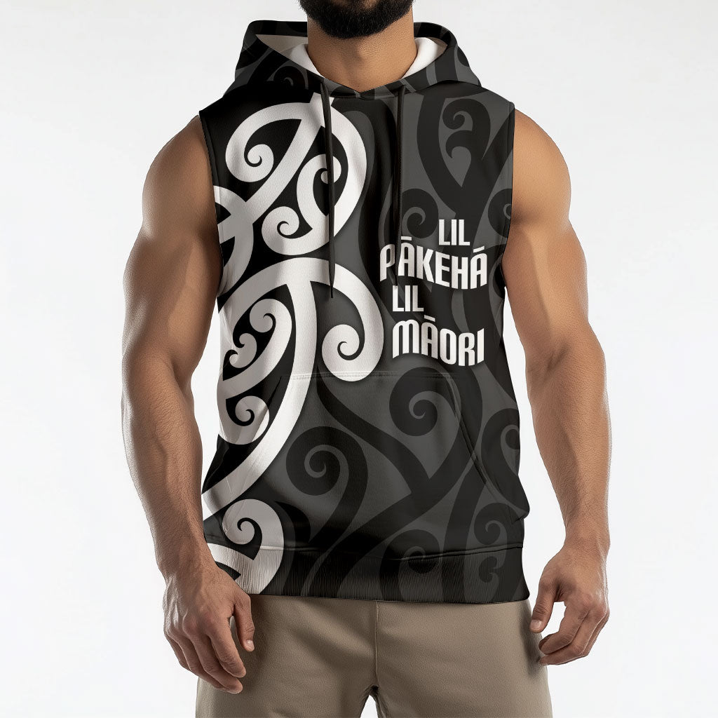 Lil Pakeha Lil Maori New Zealand Sleeveless Hoodie Kiwi Proud Mangopare Pattern LT14 - Polynesian Pride