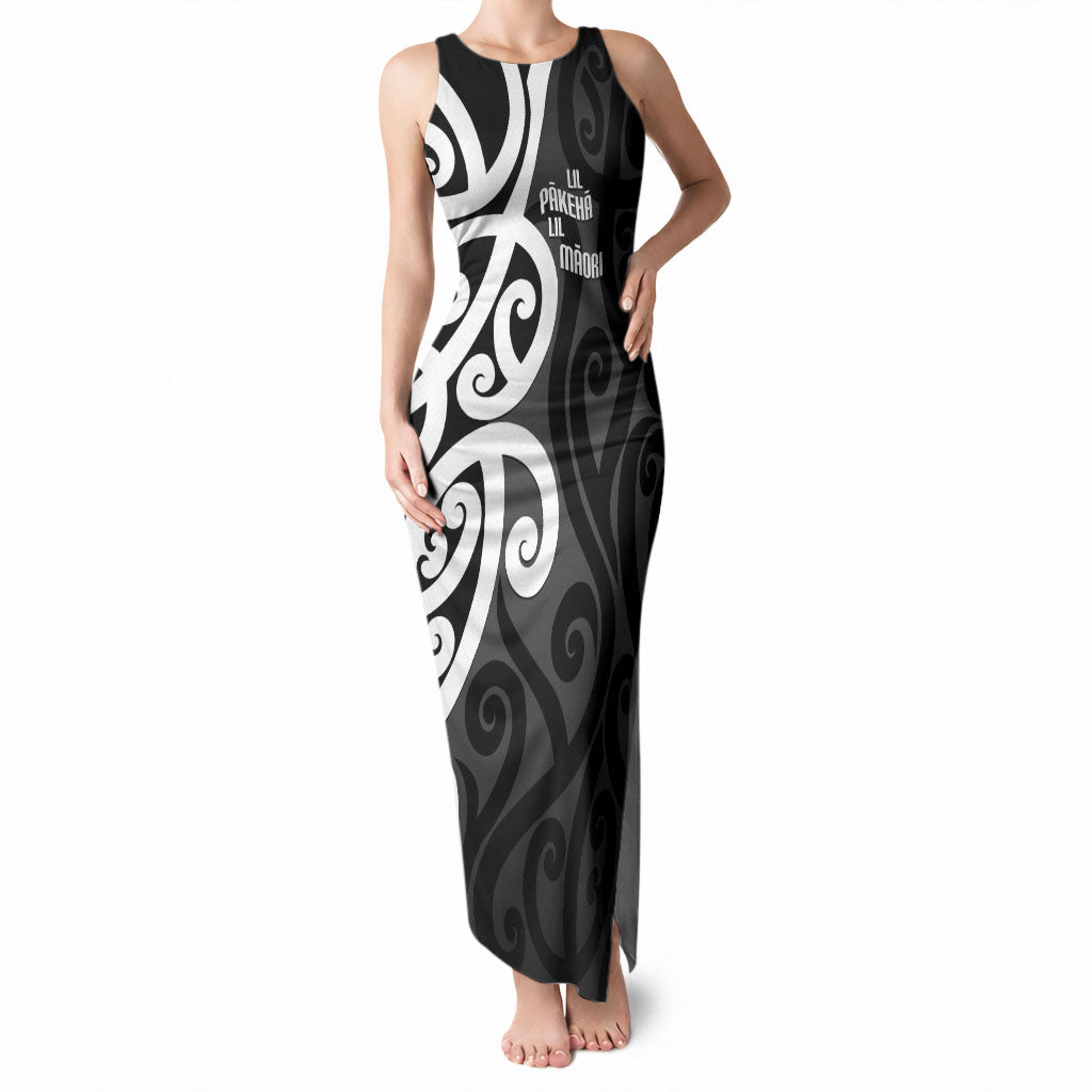 Lil Pakeha Lil Maori New Zealand Tank Maxi Dress Kiwi Proud Mangopare Pattern LT14 Women Black - Polynesian Pride