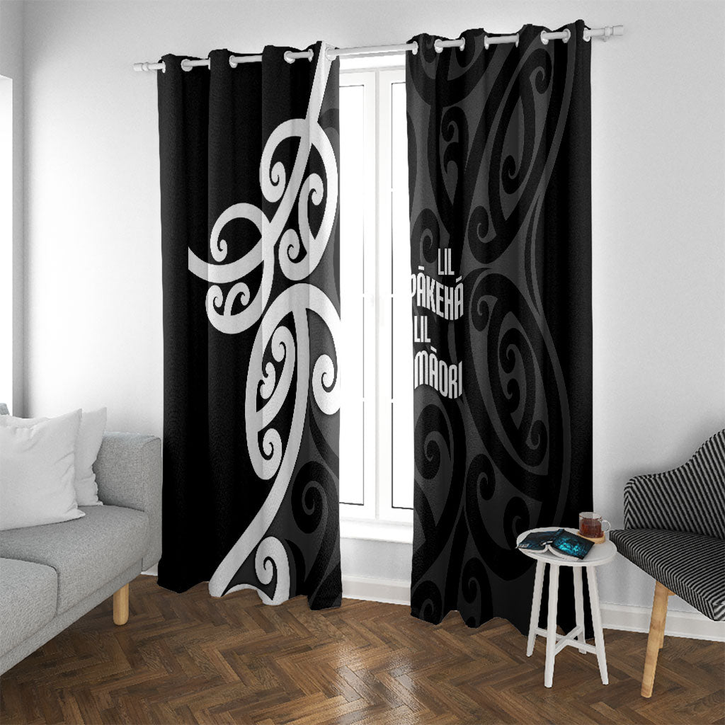 Lil Pakeha Lil Maori New Zealand Window Curtain Kiwi Proud Mangopare Pattern LT14 With Grommets Black - Polynesian Pride