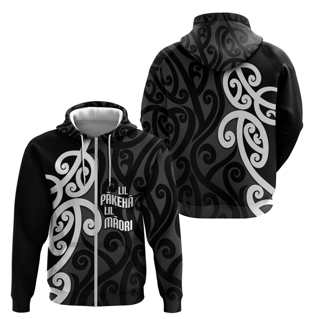 Lil Pakeha Lil Maori New Zealand Zip Hoodie Kiwi Proud Mangopare Pattern LT14 - Polynesian Pride