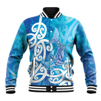 Hammerhead Shark Tattoo New Zealand Baseball Jacket Maori Galaxy Mangopare Pattern LT14 Unisex Turquoise - Polynesian Pride