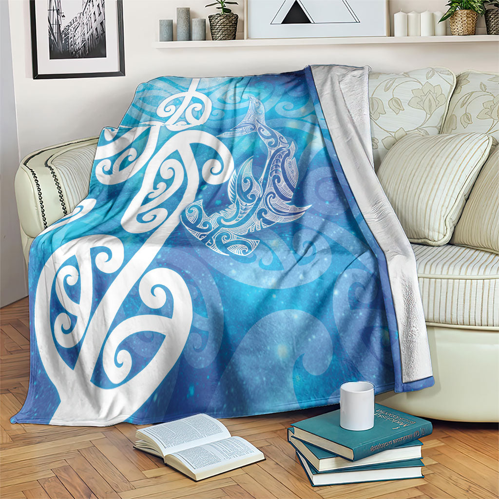 Hammerhead Shark Tattoo New Zealand Blanket Maori Galaxy Mangopare Pattern LT14 Turquoise - Polynesian Pride