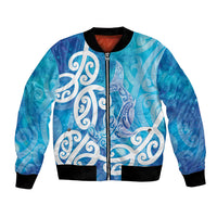 Hammerhead Shark Tattoo New Zealand Bomber Jacket Maori Galaxy Mangopare Pattern LT14 Unisex Turquoise - Polynesian Pride