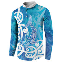 Hammerhead Shark Tattoo New Zealand Button Sweatshirt Maori Galaxy Mangopare Pattern LT14 - Polynesian Pride