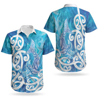 Hammerhead Shark Tattoo New Zealand Couples Matching Off The Shoulder Long Sleeve Dress and Hawaiian Shirt Maori Galaxy Mangopare Pattern LT14 - Polynesian Pride