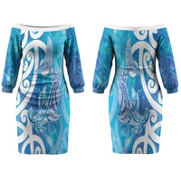 Hammerhead Shark Tattoo New Zealand Couples Matching Off The Shoulder Long Sleeve Dress and Hawaiian Shirt Maori Galaxy Mangopare Pattern LT14 - Polynesian Pride