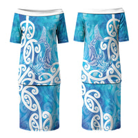 Hammerhead Shark Tattoo New Zealand Couples Matching Puletasi and Long Sleeve Button Shirt Maori Galaxy Mangopare Pattern LT14 - Polynesian Pride