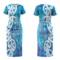 Hammerhead Shark Tattoo New Zealand Couples Matching Short Sleeve Bodycon Dress and Long Sleeve Button Shirt Maori Galaxy Mangopare Pattern LT14 - Polynesian Pride