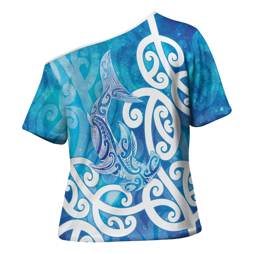 Hammerhead Shark Tattoo New Zealand Cross Shoulder Shirt Maori Galaxy Mangopare Pattern LT14 - Polynesian Pride