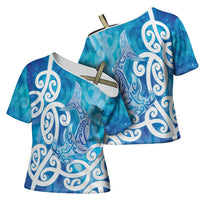 Hammerhead Shark Tattoo New Zealand Cross Shoulder Shirt Maori Galaxy Mangopare Pattern LT14 - Polynesian Pride
