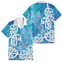 Hammerhead Shark Tattoo New Zealand Family Matching Short Sleeve Bodycon Dress and Hawaiian Shirt Maori Galaxy Mangopare Pattern LT14 Dad's Shirt - Short Sleeve Turquoise - Polynesian Pride