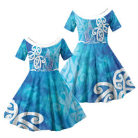 Hammerhead Shark Tattoo New Zealand Family Matching Tank Maxi Dress and Hawaiian Shirt Maori Galaxy Mangopare Pattern LT14 Daughter's Dress Turquoise - Polynesian Pride