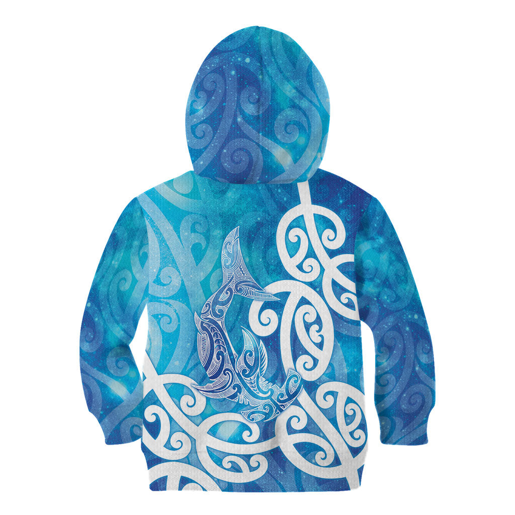 Hammerhead Shark Tattoo New Zealand Kid Hoodie Maori Galaxy Mangopare Pattern LT14 - Polynesian Pride
