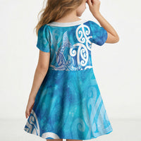 Hammerhead Shark Tattoo New Zealand Kid Short Sleeve Dress Maori Galaxy Mangopare Pattern LT14 - Polynesian Pride