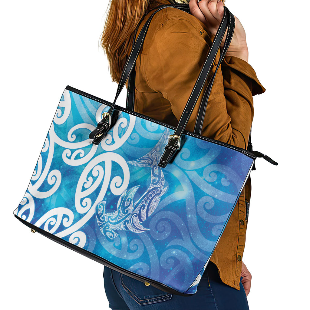 Hammerhead Shark Tattoo New Zealand Leather Tote Bag Maori Galaxy Mangopare Pattern LT14 - Polynesian Pride