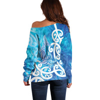 Hammerhead Shark Tattoo New Zealand Off Shoulder Sweater Maori Galaxy Mangopare Pattern LT14 - Polynesian Pride