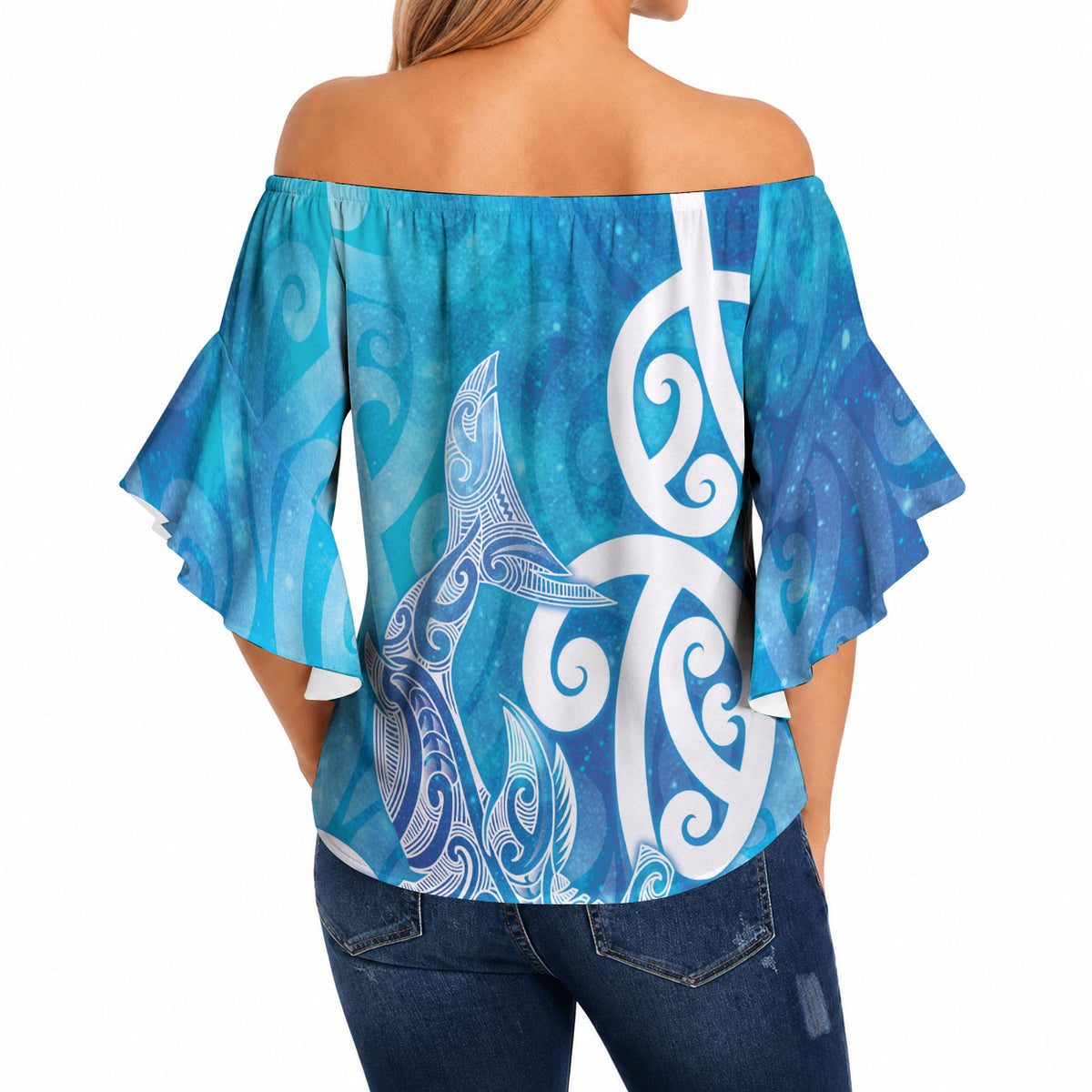 Hammerhead Shark Tattoo New Zealand Off Shoulder Wrap Waist Top Maori Galaxy Mangopare Pattern LT14 - Polynesian Pride