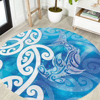 Hammerhead Shark Tattoo New Zealand Round Carpet Maori Galaxy Mangopare Pattern LT14 Turquoise - Polynesian Pride