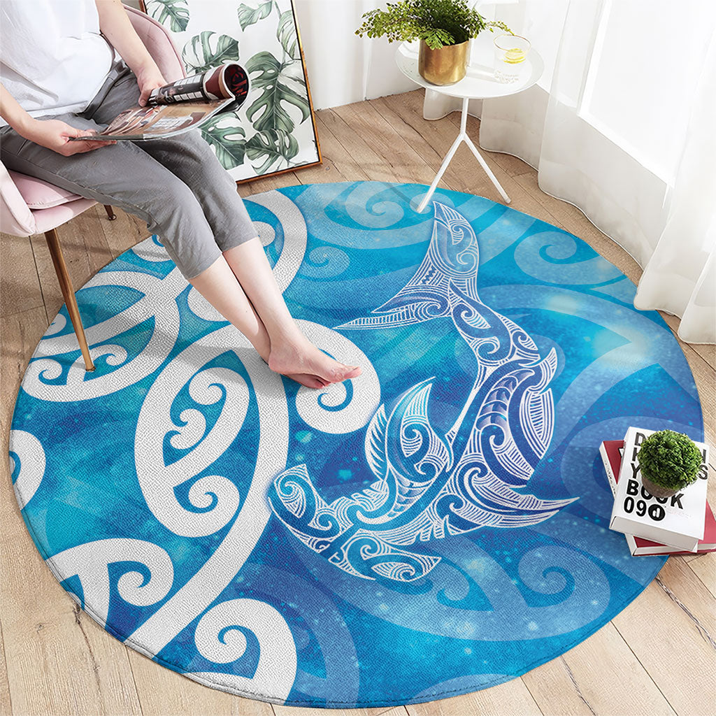 Hammerhead Shark Tattoo New Zealand Round Carpet Maori Galaxy Mangopare Pattern LT14 - Polynesian Pride