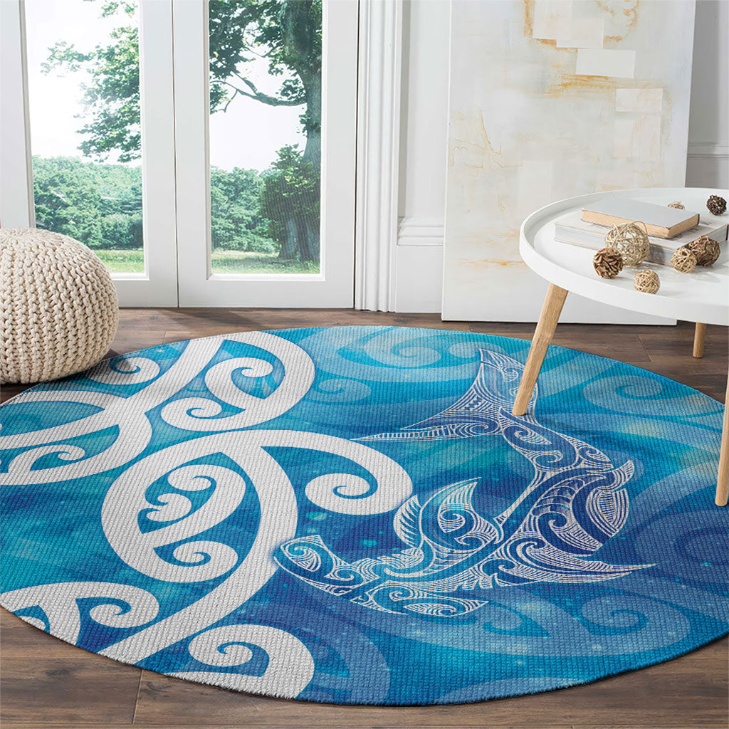 Hammerhead Shark Tattoo New Zealand Round Carpet Maori Galaxy Mangopare Pattern LT14 - Polynesian Pride