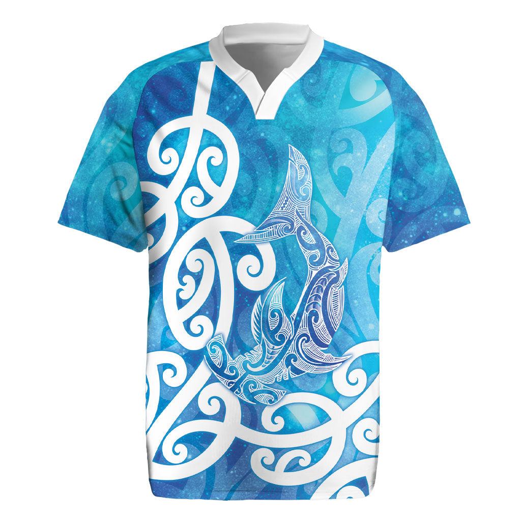Hammerhead Shark Tattoo New Zealand Rugby Jersey Maori Galaxy Mangopare Pattern LT14 Turquoise - Polynesian Pride