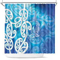 Hammerhead Shark Tattoo New Zealand Shower Curtain Maori Galaxy Mangopare Pattern LT14 Turquoise - Polynesian Pride