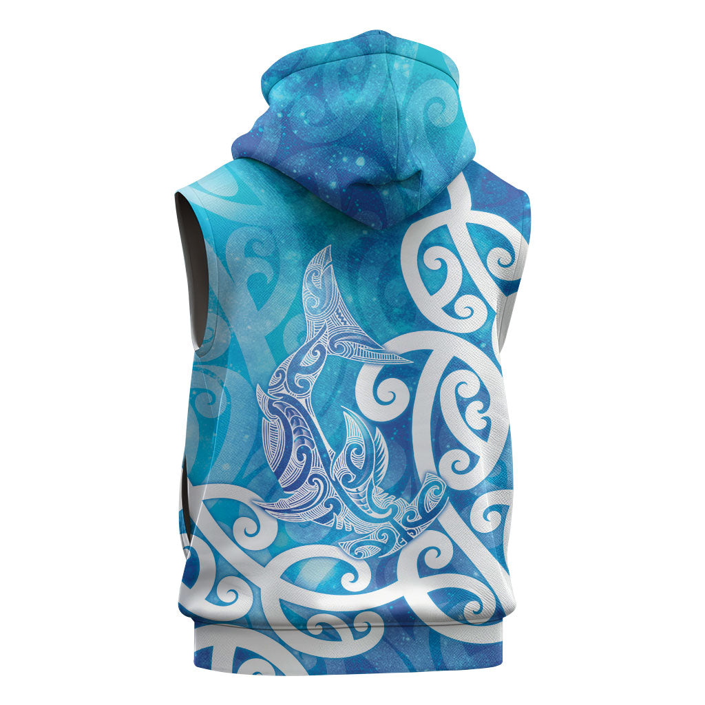 Hammerhead Shark Tattoo New Zealand Sleeveless Hoodie Maori Galaxy Mangopare Pattern LT14 - Polynesian Pride
