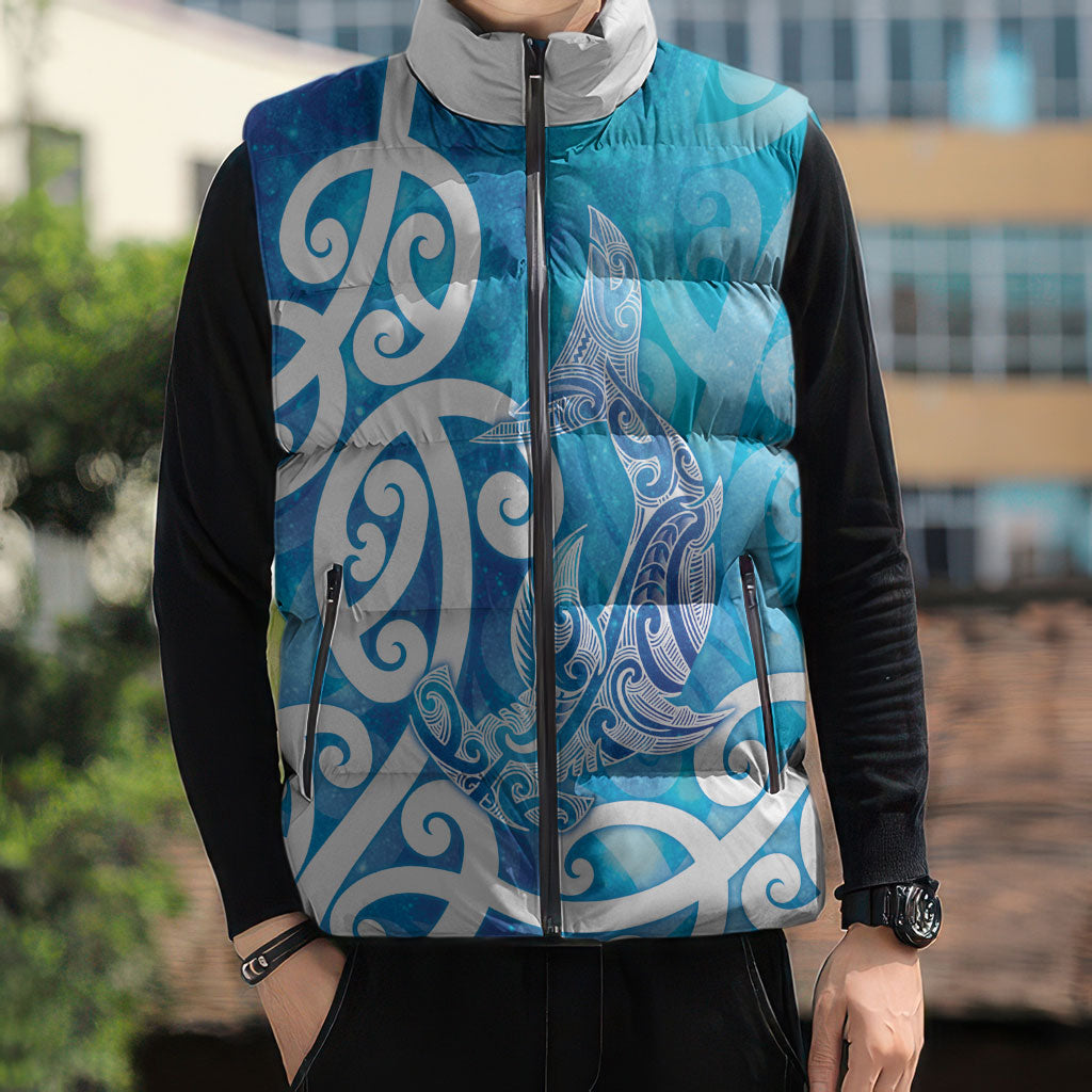 Hammerhead Shark Tattoo New Zealand Sleeveless Puffer Jacket Maori Galaxy Mangopare Pattern LT14 - Polynesian Pride
