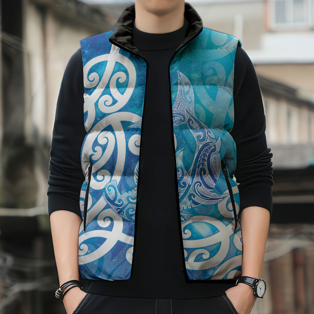 Hammerhead Shark Tattoo New Zealand Sleeveless Puffer Jacket Maori Galaxy Mangopare Pattern LT14 - Polynesian Pride