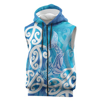 Hammerhead Shark Tattoo New Zealand Sleeveless Zip Hoodie Maori Galaxy Mangopare Pattern LT14 Turquoise - Polynesian Pride