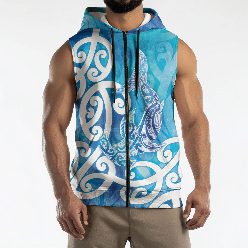Hammerhead Shark Tattoo New Zealand Sleeveless Zip Hoodie Maori Galaxy Mangopare Pattern LT14 - Polynesian Pride