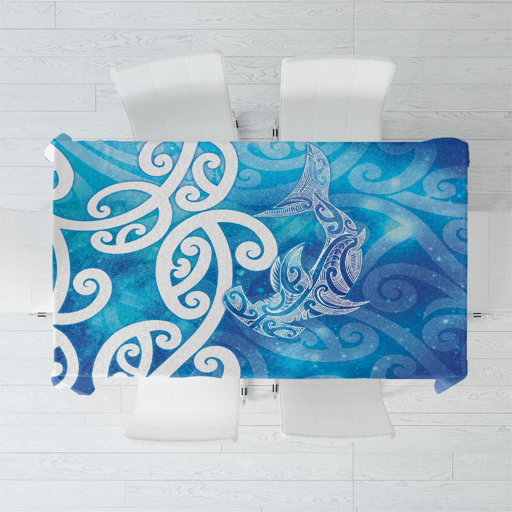 Hammerhead Shark Tattoo New Zealand Tablecloth Maori Galaxy Mangopare Pattern LT14 Turquoise - Polynesian Pride
