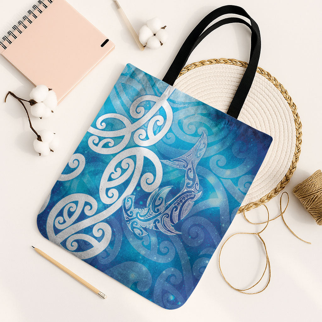 Hammerhead Shark Tattoo New Zealand Tote Bag Maori Galaxy Mangopare Pattern LT14 Black Strap One Size Turquoise - Polynesian Pride
