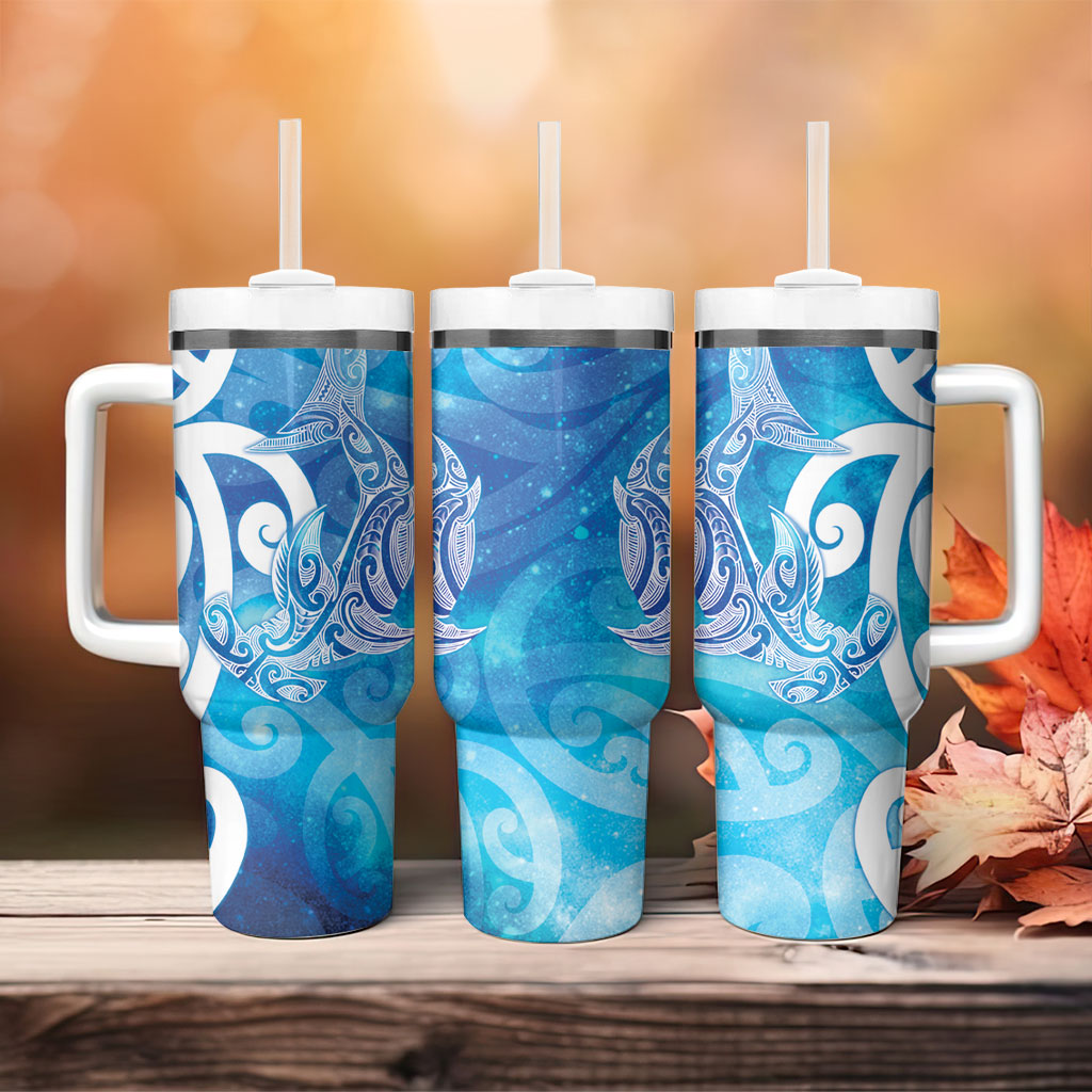Hammerhead Shark Tattoo New Zealand Tumbler With Handle Maori Galaxy Mangopare Pattern LT14 - Polynesian Pride