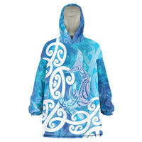 Hammerhead Shark Tattoo New Zealand Wearable Blanket Hoodie Maori Galaxy Mangopare Pattern LT14 One Size Turquoise - Polynesian Pride