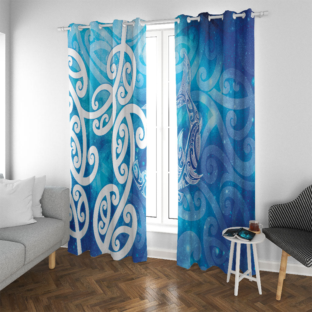 Hammerhead Shark Tattoo New Zealand Window Curtain Maori Galaxy Mangopare Pattern LT14 With Grommets Turquoise - Polynesian Pride