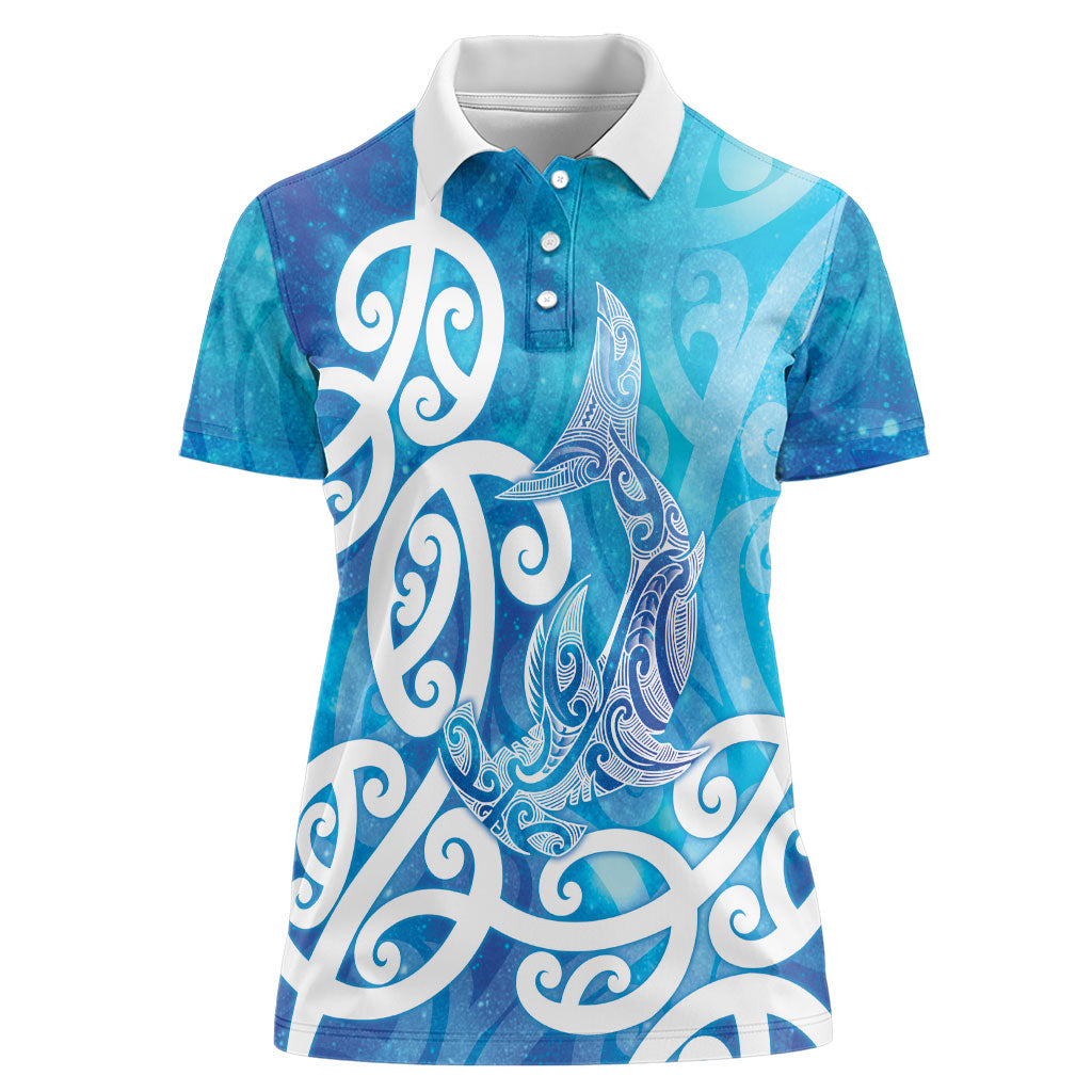 Hammerhead Shark Tattoo New Zealand Women Polo Shirt Maori Galaxy Mangopare Pattern LT14 Female Turquoise - Polynesian Pride