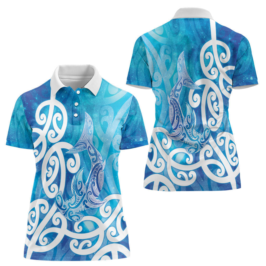 Hammerhead Shark Tattoo New Zealand Women Polo Shirt Maori Galaxy Mangopare Pattern LT14 - Polynesian Pride