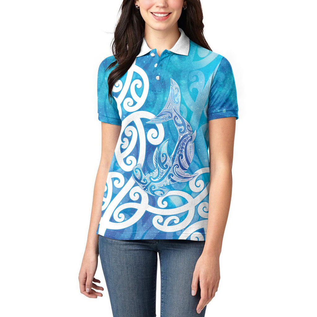 Hammerhead Shark Tattoo New Zealand Women Polo Shirt Maori Galaxy Mangopare Pattern LT14 - Polynesian Pride