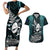 New Zealand Silver Fern Rugby Couples Matching Short Sleeve Bodycon Dress and Hawaiian Shirt Aotearoa All Black Dabbing Ball With Maori Paua Shell LT14 Turquoise - Polynesian Pride