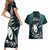 New Zealand Silver Fern Rugby Couples Matching Short Sleeve Bodycon Dress and Hawaiian Shirt Aotearoa All Black Dabbing Ball With Maori Paua Shell LT14 - Polynesian Pride