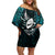 New Zealand Silver Fern Rugby Family Matching Off Shoulder Short Dress and Hawaiian Shirt Aotearoa All Black Dabbing Ball With Maori Paua Shell LT14 Mom's Dress Turquoise - Polynesian Pride